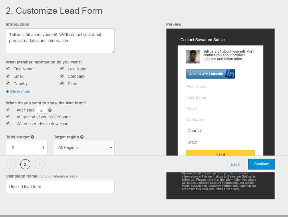 slideshare lead generation form