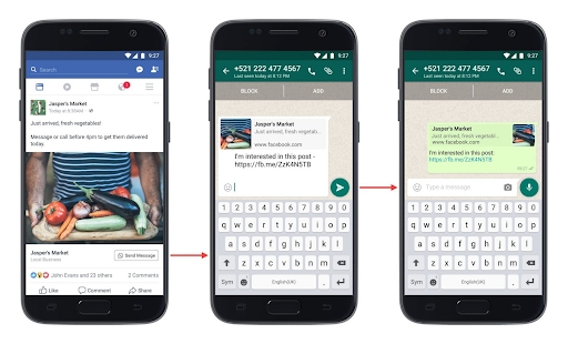 Whatsapp snapshot of clicking through whatsapp ads that allow you to reach ads on facebook and instagram.